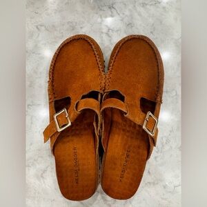 Kelsi Dagger Brooklyn Suede Studded Wooden Clog Mules Boho Scandinavian Size 8.5